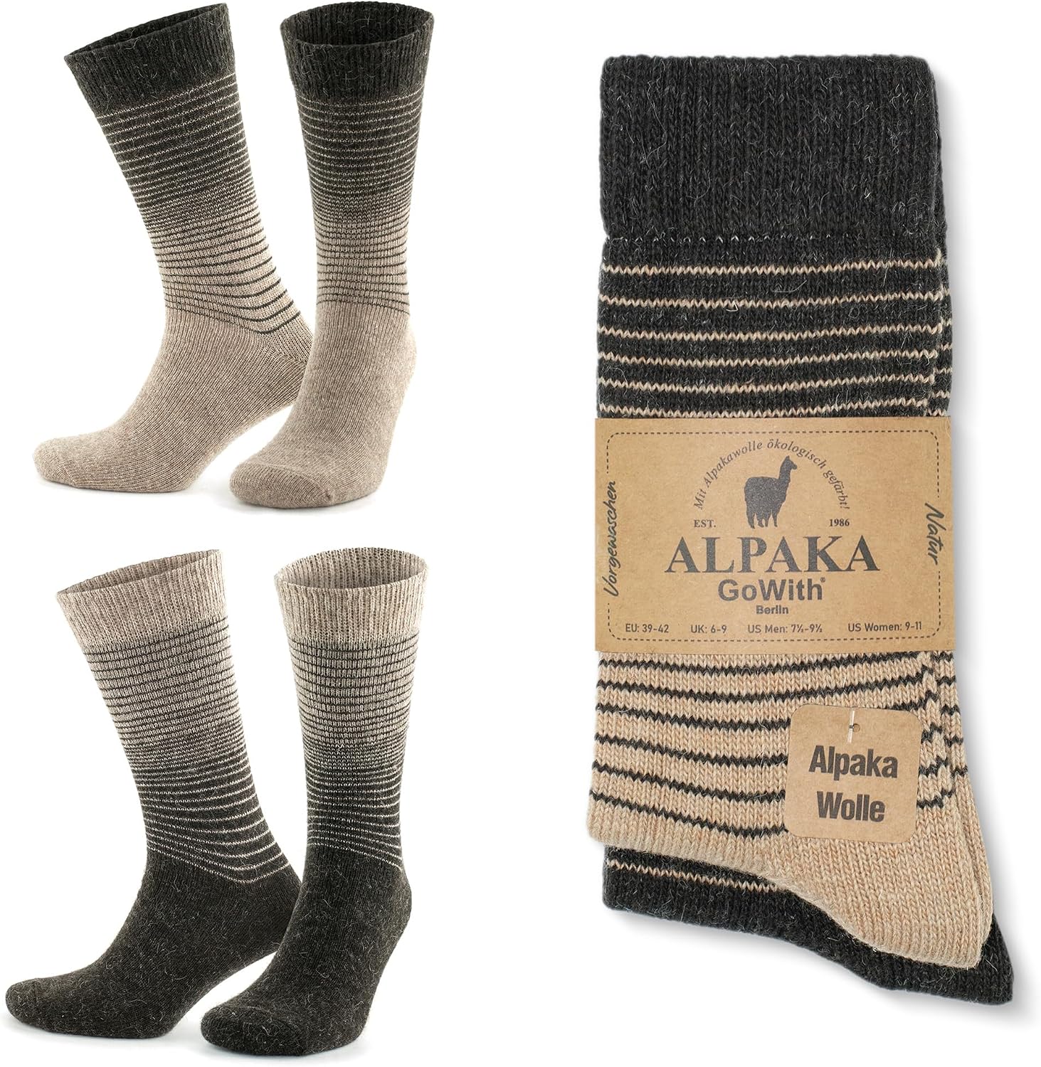 GoWith 2-in-4 Alpaca Wool Thermal Wash Soft Natural Winter Shoes Line Pattern For Boots Women and Men Socks 3098