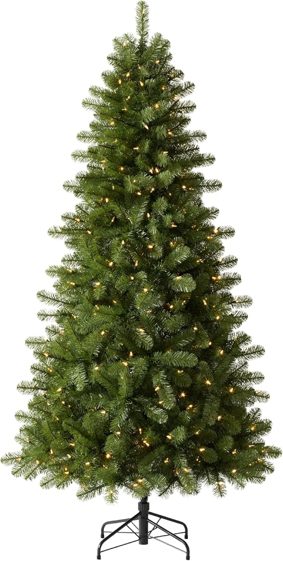 Treetopia Grand Evergreen Fir - Artificial Indoor Christmas Tree, Prelit with LED Clear Lights, Hinged Branches, Holiday Decor, 7ft