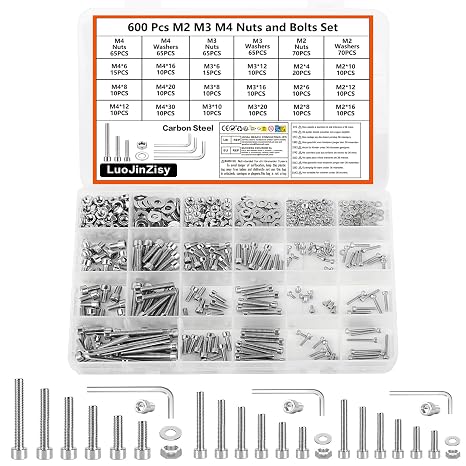 600 Pcs M2 M3 M4 Screws Set, Nuts and Bolts Assortment Kit
