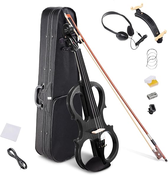 AW 4/4 Electric Violin Full Size Wood Silent Fiddle Stringed Instrument Bow