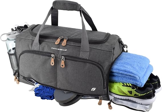 Ultimate Gym Bag 2.0: The Durable Crowdsource Designed Duffel Bag with 10 Optimal Compartments Including Water Resistant Pouch (Charcoal, Medium (20")), Charcoal, Duffle Bag
