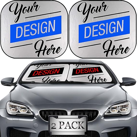 MSD Custom Windshield Sun Shade Personalized Image or Text on Car Windshield Sunshade Customize by Adding Your own Photo, Logo, or Message on Collapsible Auto Shades