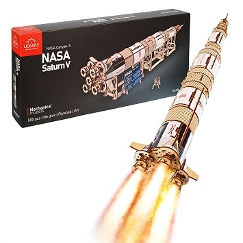 UGEARS NASA Saturn V 3D Puzzles for Adults - Wooden Model Kits for Adults Model Rocket Full Kit Space Shuttle Model Aerospace Engineering Gifts Brain Teaser, Hobby Set
