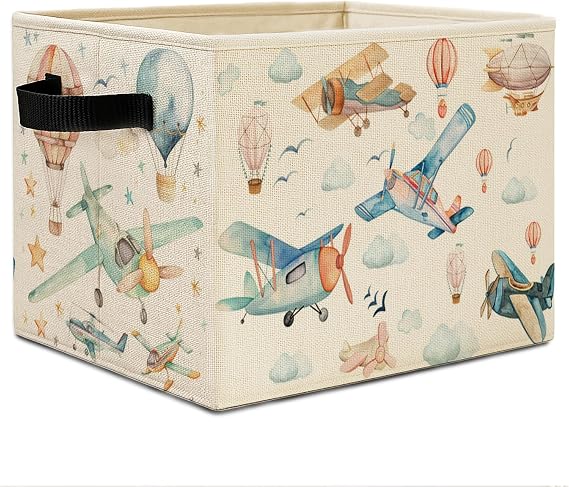 Kids Airplane Nursery Storage Bins,Hot Air Balloon Airplane Collapsible Storage Basket Organizer for Toddler Kids Bedroom Playroom Bathroom Clothes Toys Books, Toybox for Boys Girls