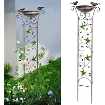 SUNNYPARK Antique Garden Iron Trellis with Decorative Hummingbirds Detachable Bird Bath Bowl Metal Potted Plant Support for Climbing Flowers