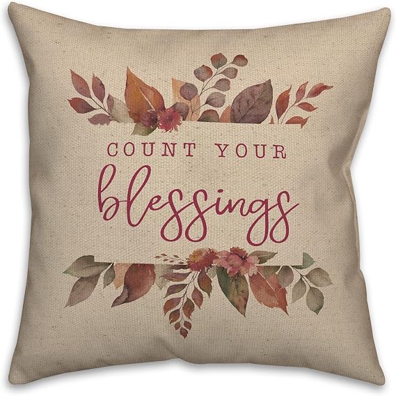 Count Your Blessings Throw Pillow | Decorative Pillows for Living Room Couch Bed Sofa, Fluffy Soft Cushion | Tan, 16x16