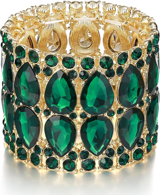 EVER FAITH Wedding Prom Jewelry Austrian Rhinestones Double Layers Teardrop Elastic Stretch Bracelet for Women