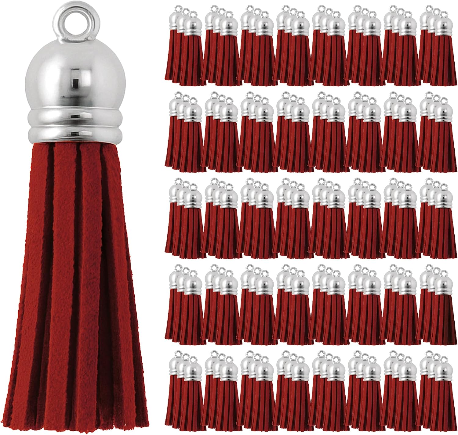 Mandala Crafts 100 Pcs Maroon Faux Suede Tassels Bulk Keychain Making Supplies - Small Leather Tassels for Charms, Jewelry Making, and DIY Crafts