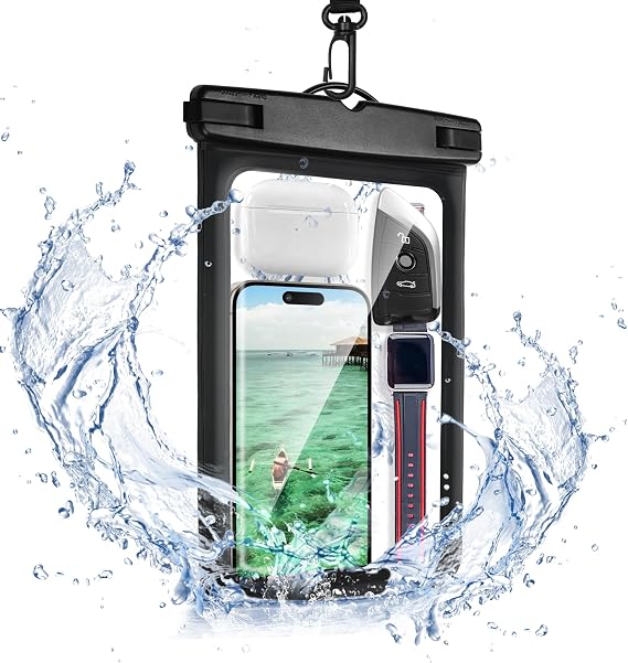 Waterproof Phone Pouch,IPX8 Universal Waterproof Case Underwater Dry Bag Compatible to iPhone 15 13 12 Pro Max SE2 11 Pro XR X 8 7 6s Plus Galaxy S21 S10 Note 10 Google Pixel Up to 8.2" (Black)