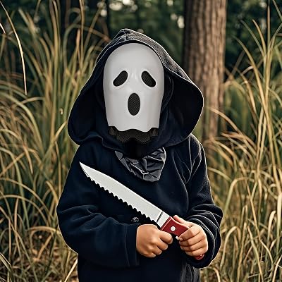 Halloween Ghostface Mask Costumes, Scary Halloween Costumes for Kids,Scream Ghost Face Mask Costume Accessory