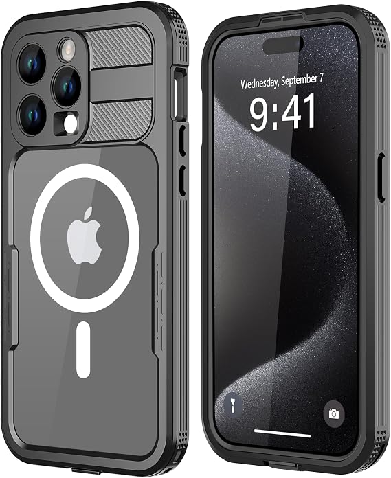 Design for iPhone 15 Pro Waterproof Case, Shockproof Dustproof Waterproof Phone Case for iPhone 15 Pro, Full Body Protective Case for iPhone 15 Pro 6.1Inch(Black)