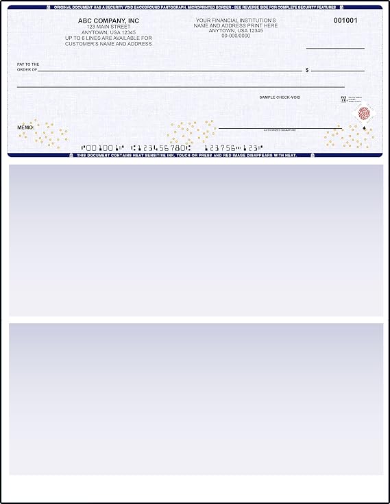 Blue High Security Checks on Top Compatible w/QB accounting software - Custom Computer Checks on Top (500)