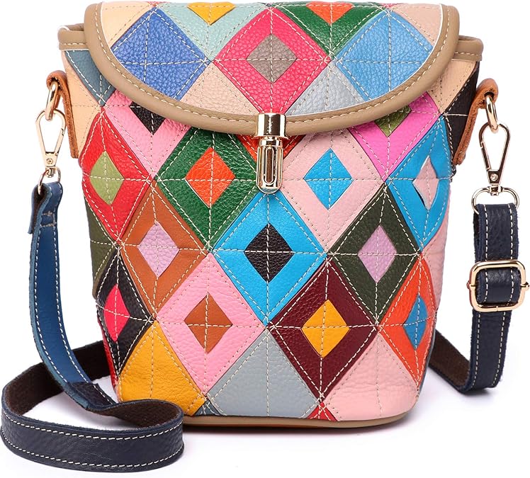 Women 3D Floral Multicolor Small Crossbody Bag Genuine Leather Handbag Snake Pattern Colorful Spliced Shoulder Purse