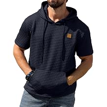 AIYINO Men's Hoodies Pullover Casual Short Sleeve Drawstring Waffle Knit Hooded Sweatshirt with Kanga Pocket
