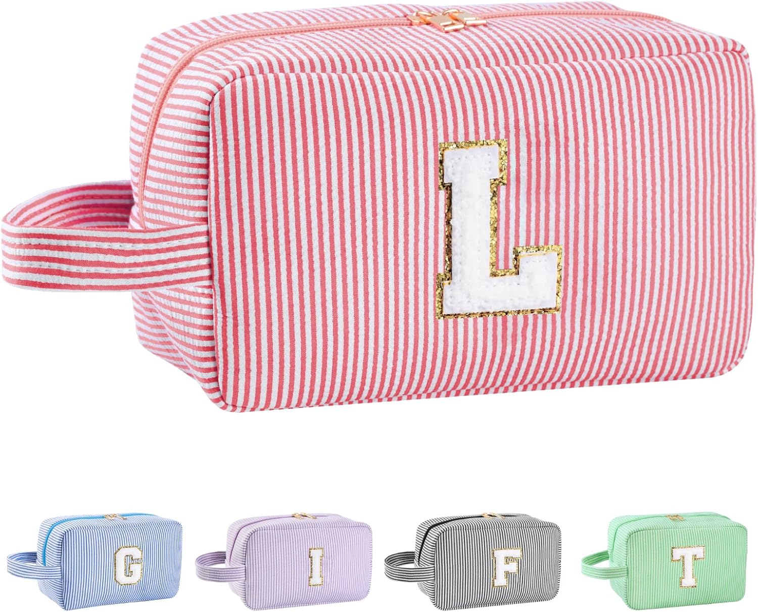 Personalized Initial Makeup Bag A-Z, Travel Toiletry Bag Preppy Make Up Bags Girls Cute Cosmetic Pouch Makeup Organizer Wedding Birthday Mothers Day Gifts for Women Pink, L