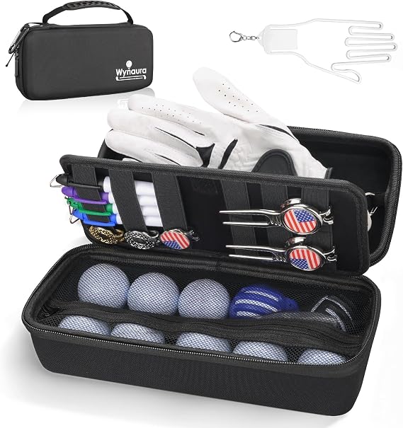 Golf Glove Case with Removable Shaper - Hard Shell Organizer Pouch - Portable Storage Holder Box for Balls, Tees & Valuables - Golf Accessory Bag & Gifts for Men Women