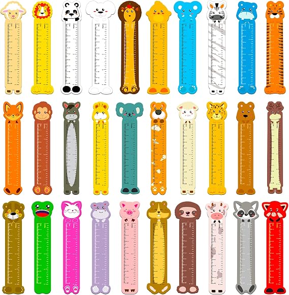 Chinco 60 Pcs Funny Animals Rulers Bookmarks for Kids 6x1 Inches 30 Designs