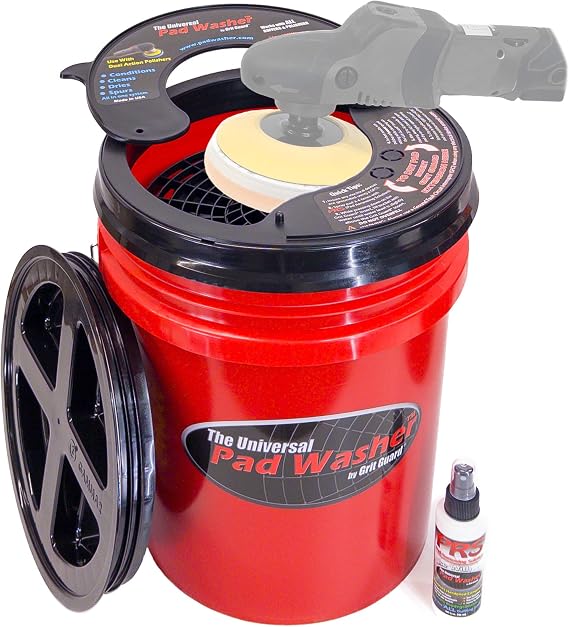 GRIT GUARD Universal Pad Washer Kit - Polishing Pad Cleaner Compatible with Dual Action Rotary and Orbital Polisher Foam, Wool, Microfiber, Felt Disc - Made in the USA