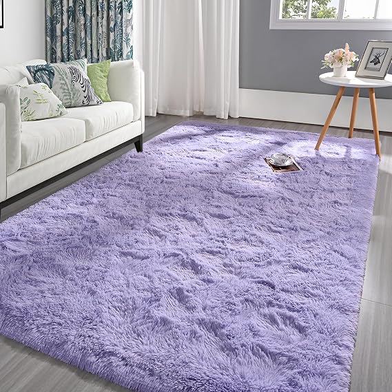 Pettop Fluffy Lavender Purple Rug for Bedroom Living Room, 3x5 Feet Rectangle Plush Fuzzy Carpet for Girls Kids Boys, Non-Slip and Washable Rug for Nursery Classroom, Home Decor