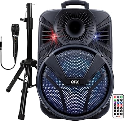 PBX-615SM Bluetooth Portable Party Speaker - 15 Woofers, 1.5 Tweeter, True Wireless Stereo, LED Party Lights, Microphone & Stand Included - DJ Speakers Bluetooth Wireless