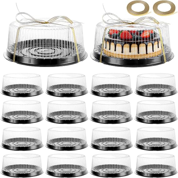 20 PCS 8 Inch Plastic Round Cheesecake Packaging Box with Ribbon