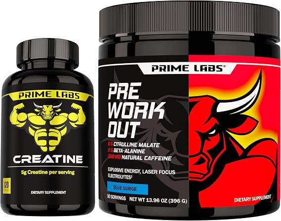 Prime Labs Creatine Monohydrate Capsules + Pre Workout Powder Supplement