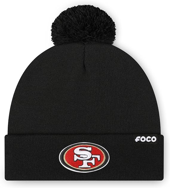 FOCO NFL Unisex-Adult NFL Team Logo Basic Pom Beanie Hat