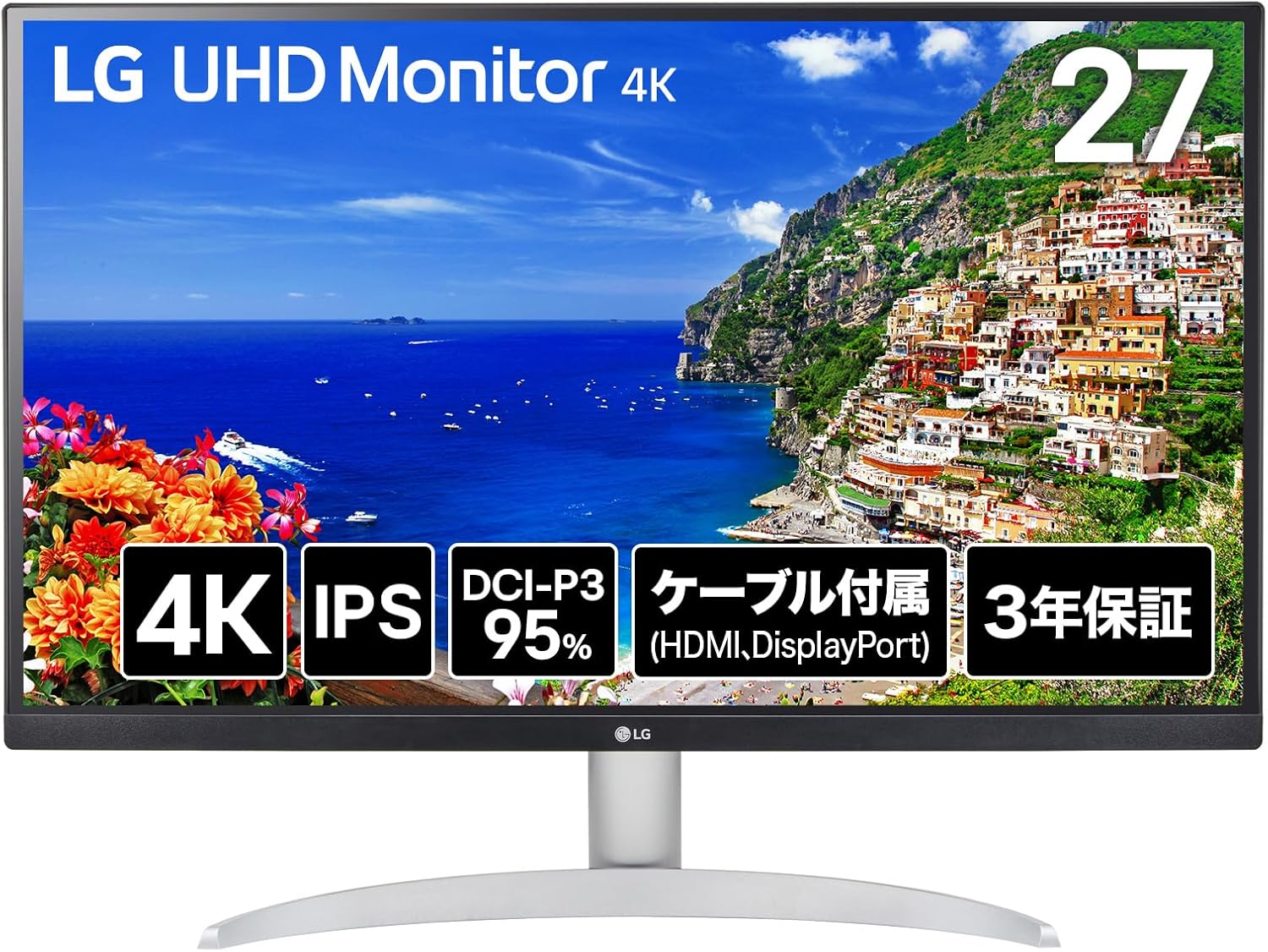 LG Monitor Display 27UP600K-W, 27 Inches, 4K 3840×2160, IPS, DCI-P3 95%, Approximately 10.7 Billion Colors Display 8-bitFRC, DisplayHDR 400, Anti-Glare, HDMI x 2, DisplayPort, Flicker Safe, Blue