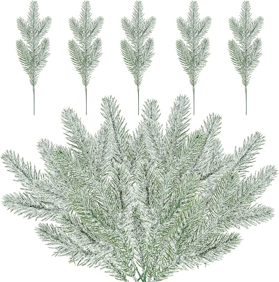 50PCS Artificial Pine Branches Christmas Greenery Plants Pine Needles Cedar Picks and Sprays DIY Accessories for Garland Wreath Christmas and Home Garden Decor(#1)