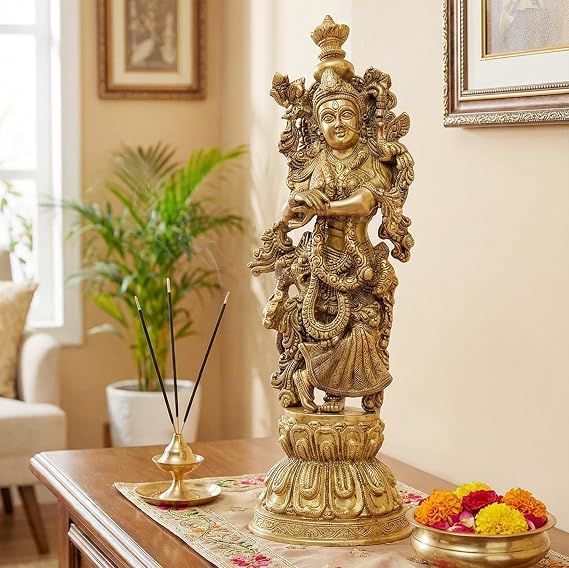 ESPLANADE Brass Radha Krishna Kishan Murti Idol Statue Sculpture | Pooja Idols | Home Decor (Radha Antique)