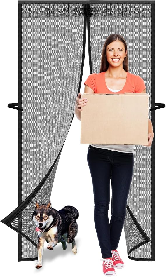 Heavy Duty Magnetic Screen Door - Fits Door Size 38x82inch, Self-Closing, Easy Install, Mesh Magnetic Screen Door Fresh Air Flow & Keep Bugs Out - Pet and Kid Friendly, Strong Magnet Design Black