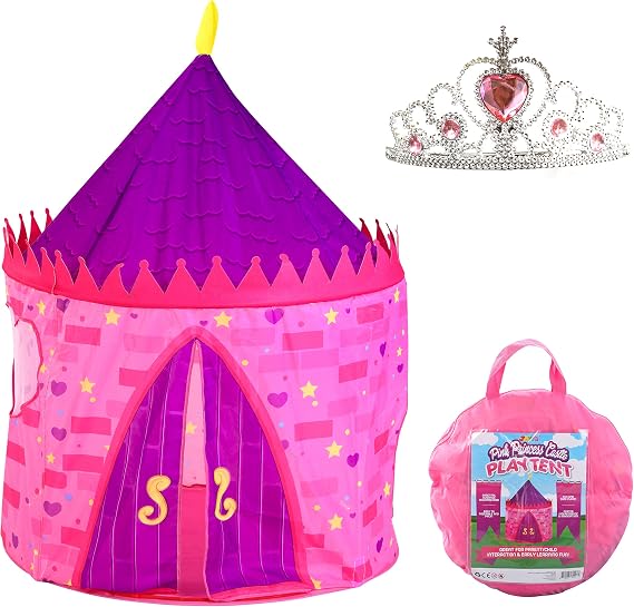 JOYIN Girls Princess Pink Castle Play Tent with Princess Crown Pop Up Play Tent Kids Indoor Outdoor Playhouse Tent Set