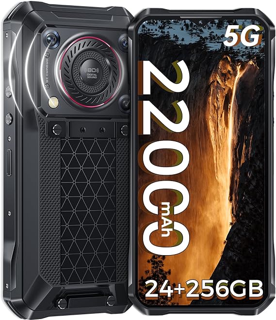 WP33 Pro 5G Rugged Smartphone - 22000mAh 33W Fast Charging Rugged Phone 24GB RAM 256GB ROM 136dB Loud 64MP+32MP Camera Night Vision Waterproof Mobile Smartphone Android 13 T-Mobile