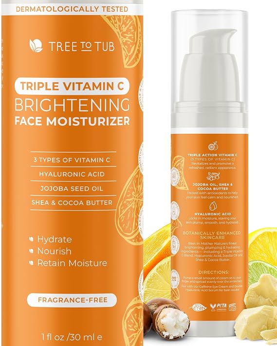 Tree To Tub Vitamin C Face Cream - Triple Action Vitamin C Moisturizer for Face, Face Moisturizer for Women, Day and Night Vitamin C Cream for Face