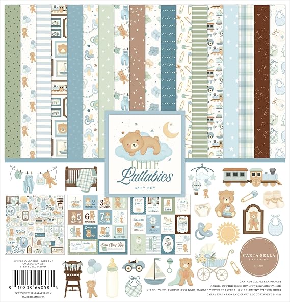 Carta Bella Little Lullabies Baby Boy Collection Kit Scrapbooking Kit