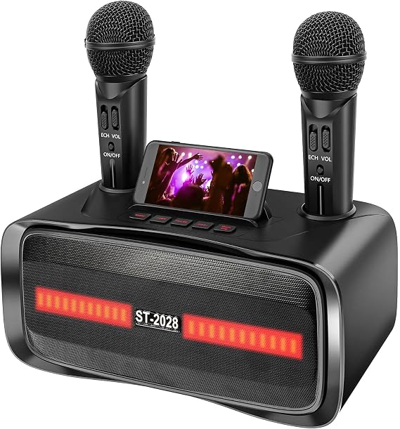 Karaoke Machine for Adults and Kids with 2 Wireless Microphones, Portable Bluetooth Karaoke Microphone Adjustment Singing Karaoke PA Speaker System for Home Party, Outdoor Party, Meeting, Wedding