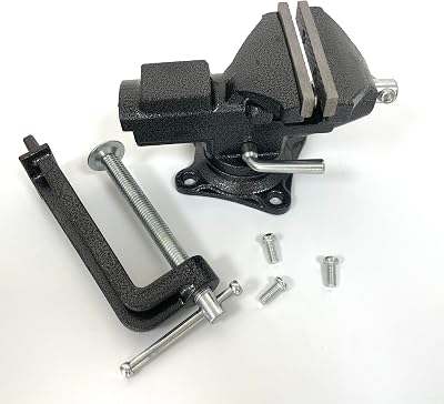Cast Iron Bench Vice, 360Swivel Base Table Vice, 2-in-1 Dual-Purpose Combined Clamp-on Vise with Quick Adjustment Button for Workbench DIY Craft jaw width 3.3 inch