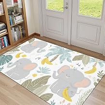 32"x 48" Bathroom Rugs Washable Rug Entryway Rug Seamless Baby Patter Elephants Jungle Happy Animals Among Leaves Area Rugs Door Mat Welcome Mat Kitchen Mats for Floor Home Decor