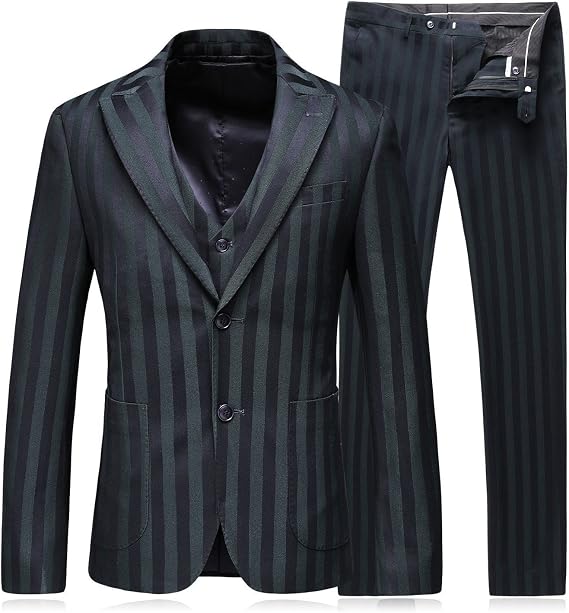 Men's Stripe Suit 3 Pieces Two Buttons Tuxedo for Holiday Party