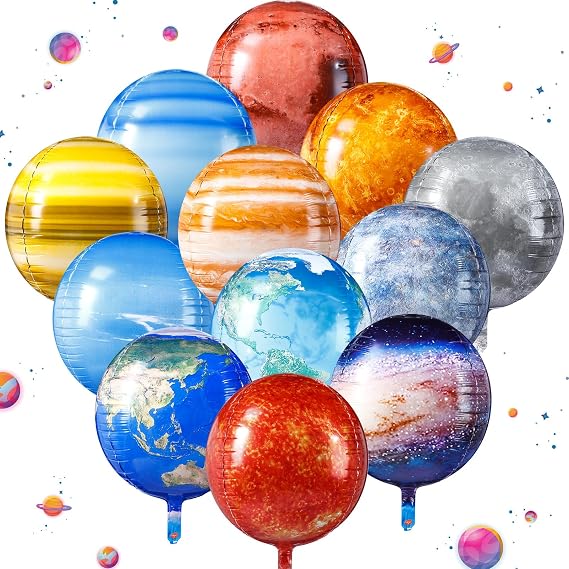 Poen 24 Pcs Space Balloons 22 Inch Large 4D Galaxy Planet Balloons World Map Globe Inflatable Earth Outer Space Party Decorations for Travel Theme Party Birthday Earth Day