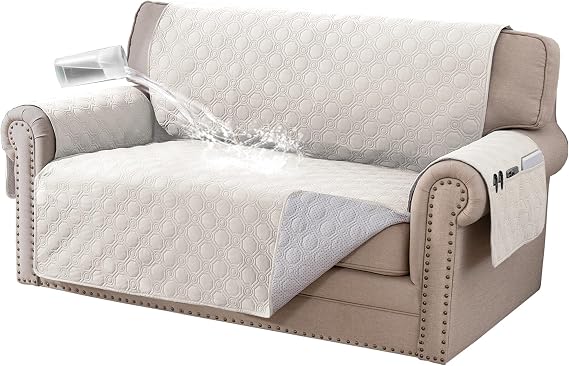 BellaHills Sofa Cover 100% Waterproof Sofa Covers 2 seater Non-Slip Sofa Slipcovers Couch Covers Washable with Elastic Strap Sofa Protectors from Pets Seat Width 55"(2 Seater, Beige)