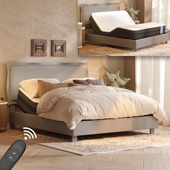 FLEXISPOT Adjustable Bed Base & Upholstered Bed Frame & 10'' Foam Mattress