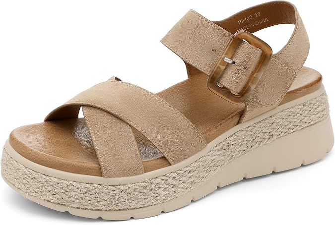 UBFEN Womens Platform Sandals Low Wedge Espadrille Orthopedic Arch Support