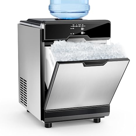 Nugget Ice Maker 40 lbs/Day Countertop Ice Machine with 10Lbs Storage Bin, Chewable Ice Machine Maker Self-Cleaning, Stainless Steel, Dual Water Inlet Mode, Portable for Home Kitchen Bar Office