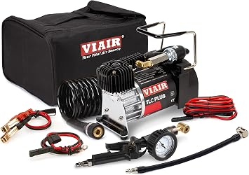 VIAIR TLC PLUS Air Compressor - Portable, Compact Tire Inflator with 120 PSI - Includes Presta Valve Chuck, Shop-Style Inflation Gun, 2-Pin SAE & 30ft Coil Hose - For Tubeless Bike Tires Setup