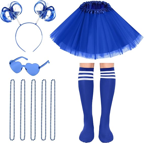 Tutu Costume Accessories Set, Tutu Skirt Headband Glasses Necklaces Socks | Tulle Tutu Skirt for Girls, 4 Layered Tutu Wear Pom Pom Headband with Heart Glasses Necklace and Tube Socks