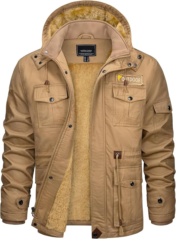 CRYSULLY Men's Fleece Jacket Full Zip Cotton Warm Winter Coat with Hooded