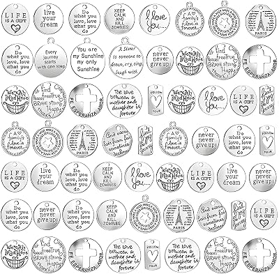 Hicarer 60 Piece Housekeeping Week Gifts Inspiration Words Charms Craft Supplies Pendants Beads Charms Pendants for Jewelry Making Crafting Findings Accessory for DIY Necklace Bracelet