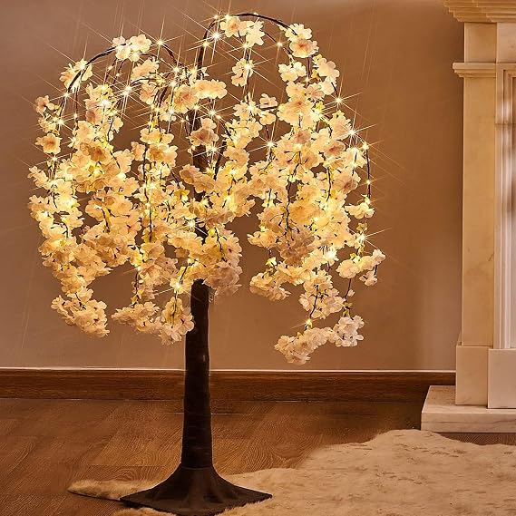4FT Cherry Blossom Tree, Artificial Lighted Tree for Home Decoration, 8 Lighting Modes Pink Tree with Artificiale Flower for Wedding Party Christmas
