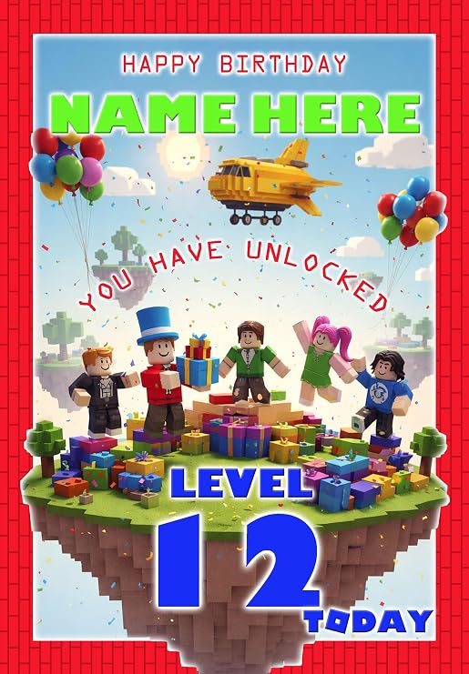 Roblox Birthday Card - Age 12 – Personalised Option with ANY NAME, AGE or RELATION - POSTED SAME DAY - FULL COLOUR INSIDE!